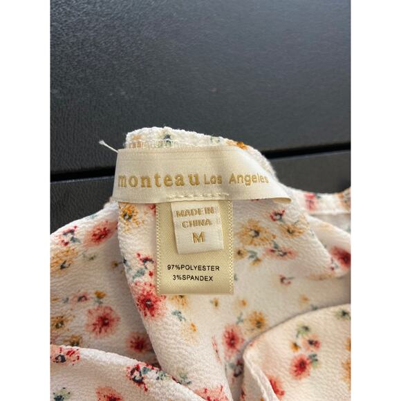 Monteau Floral Crop Top Women Size M Smock Waist Short Flutter Sleeves Scoop - Picture 5 of 10